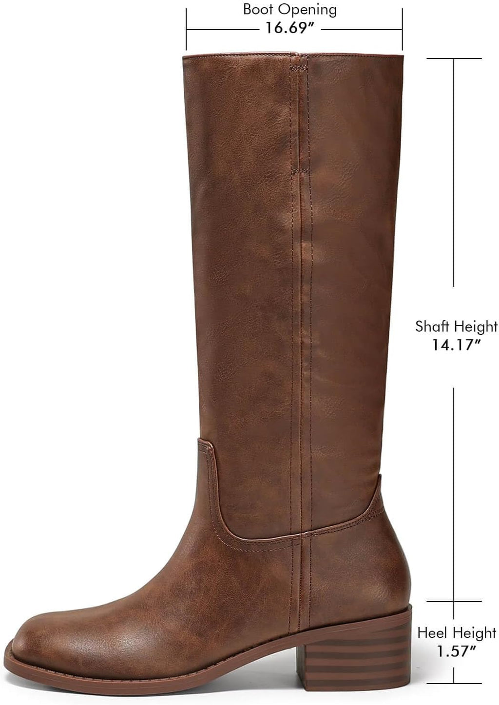 Women's Knee High Boots with Chunky Block Heel, Square Toe