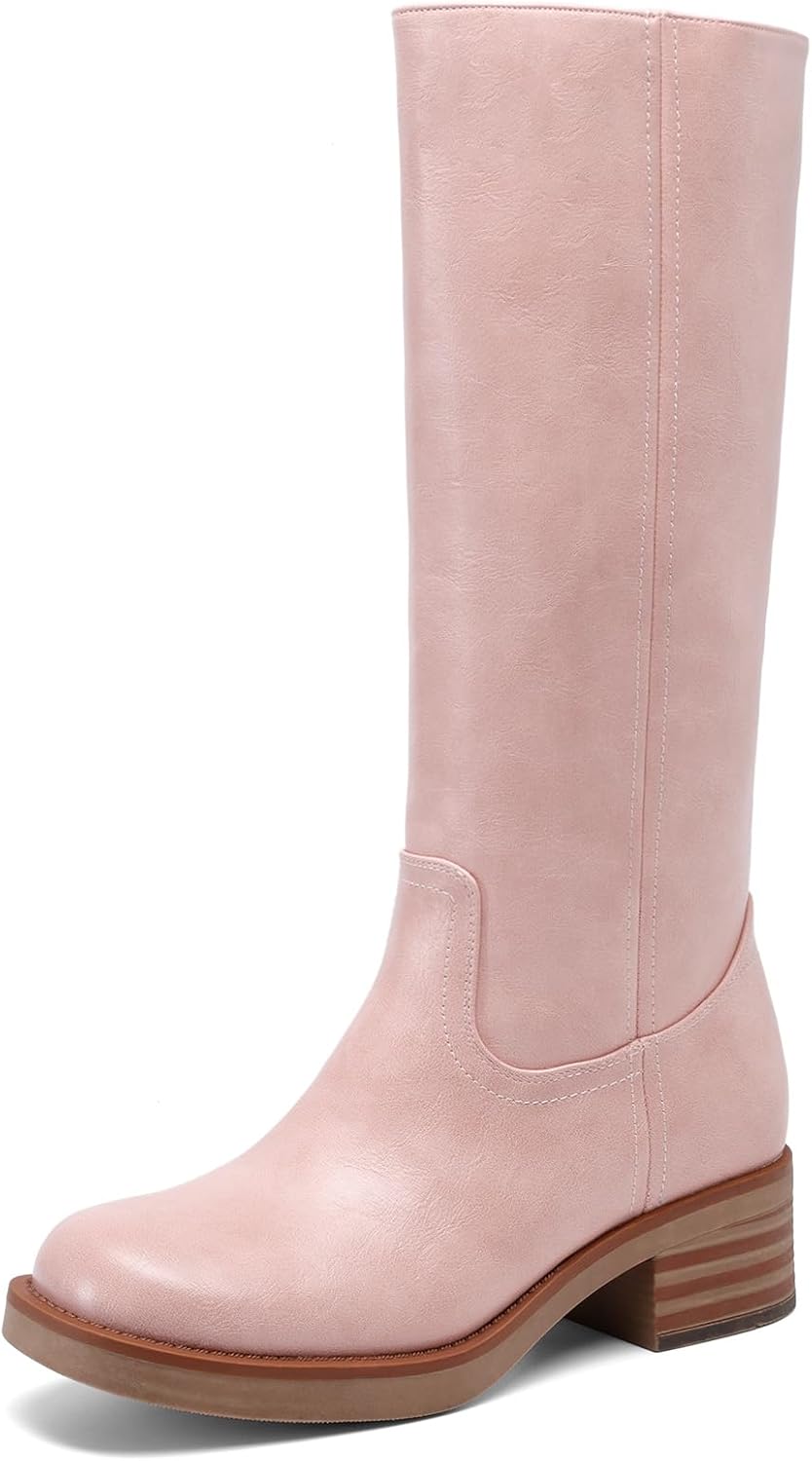 Women's Knee High Block Heel Riding Boots, Square Toe