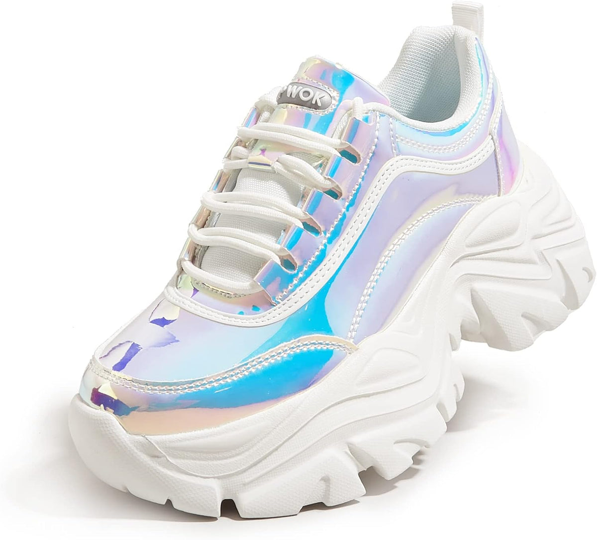 Women's White Platform Chunky Sneakers, Memory Foam Insole