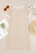 Colorblock Corded Knit Chest Pocket T-Shirt Dress