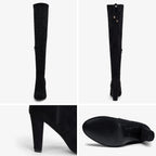 Women's Suede Thigh High Boots with 3.5" Block Heel