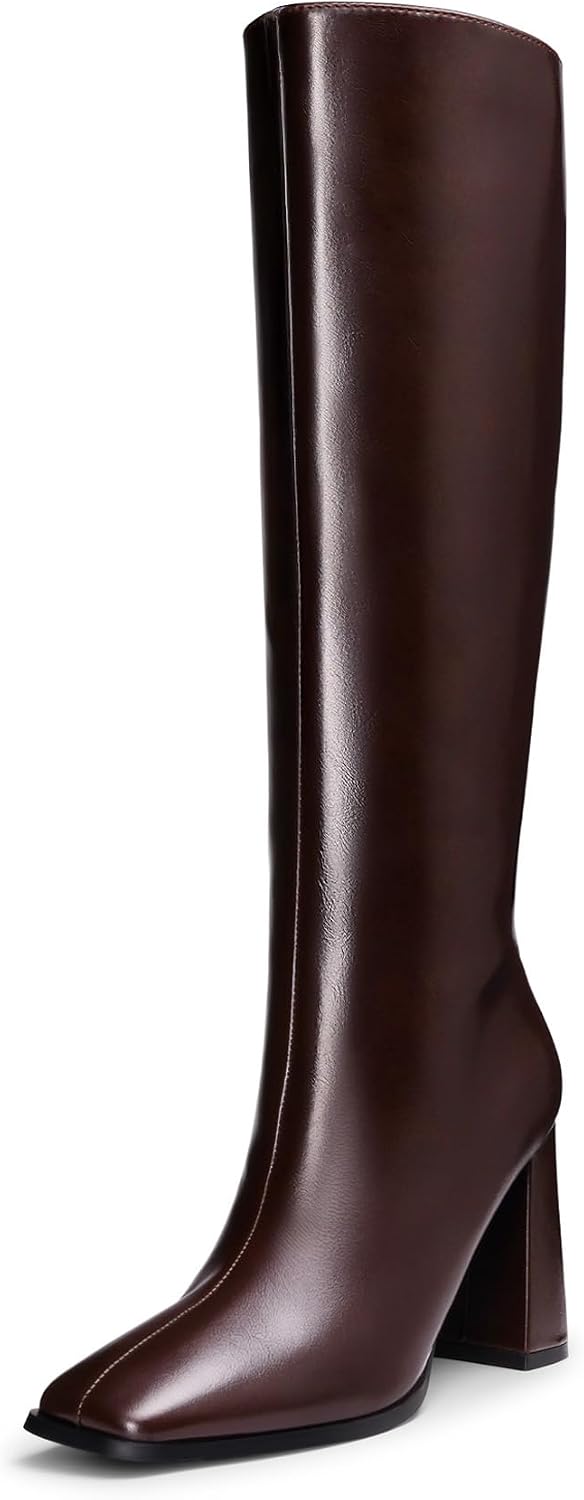 Women's Knee High Square Toe Boots, 3.35" Block Heel