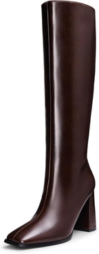 Women's Knee High Square Toe Boots, 3.35" Block Heel