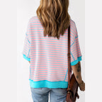 Pink Stripe Oversized Contrast Trim Exposed Seam High Low T