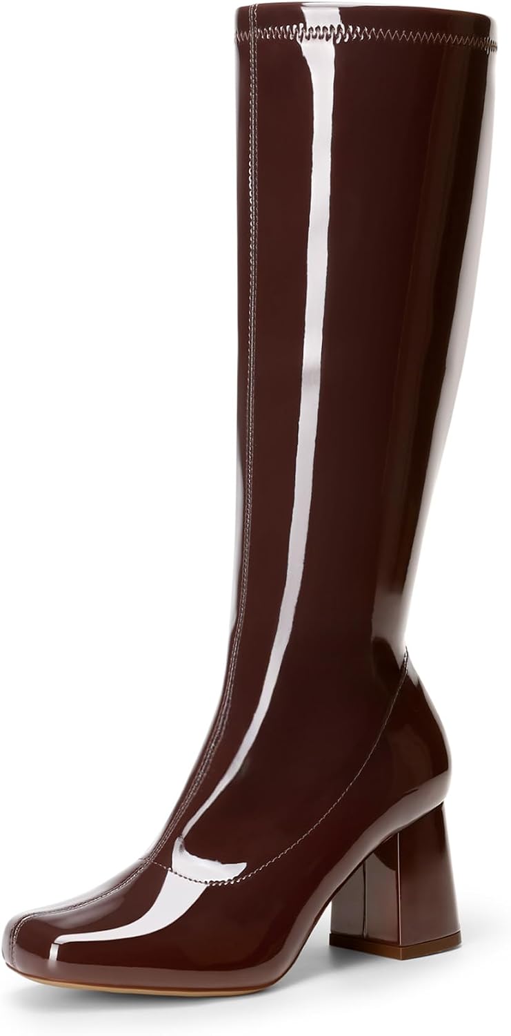 Women's Chunky Heel Knee High Gogo Boots, Square Toe