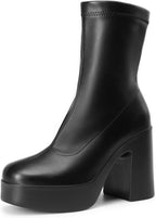 Women's Chunky Platform Gogo Ankle Boots with Side Zip