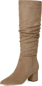 Women's Brown Knee High Boots with Chunky Low Block Heel