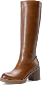 Women's Knee High Platform Boots with Inner Zipper, Round Toe