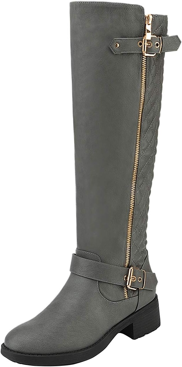 Women's Wide Calf Knee High Moto Boots with Faux Fur Lining