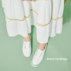 Women's White Canvas Low Top Lace-Up Sneakers for Travel
