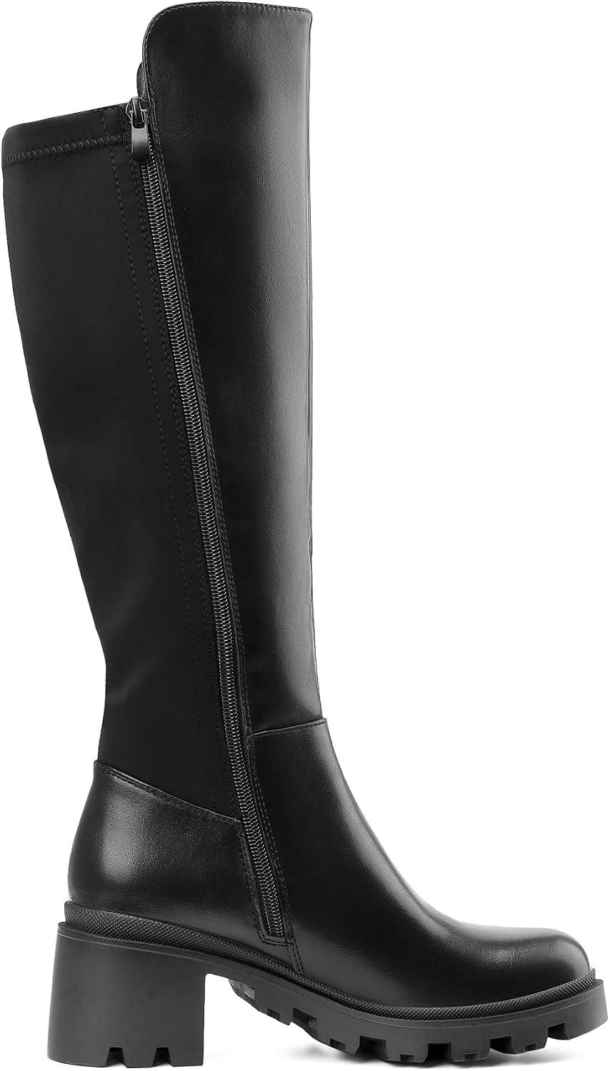 Women's Black Platform Knee High Boots with Lug Sole