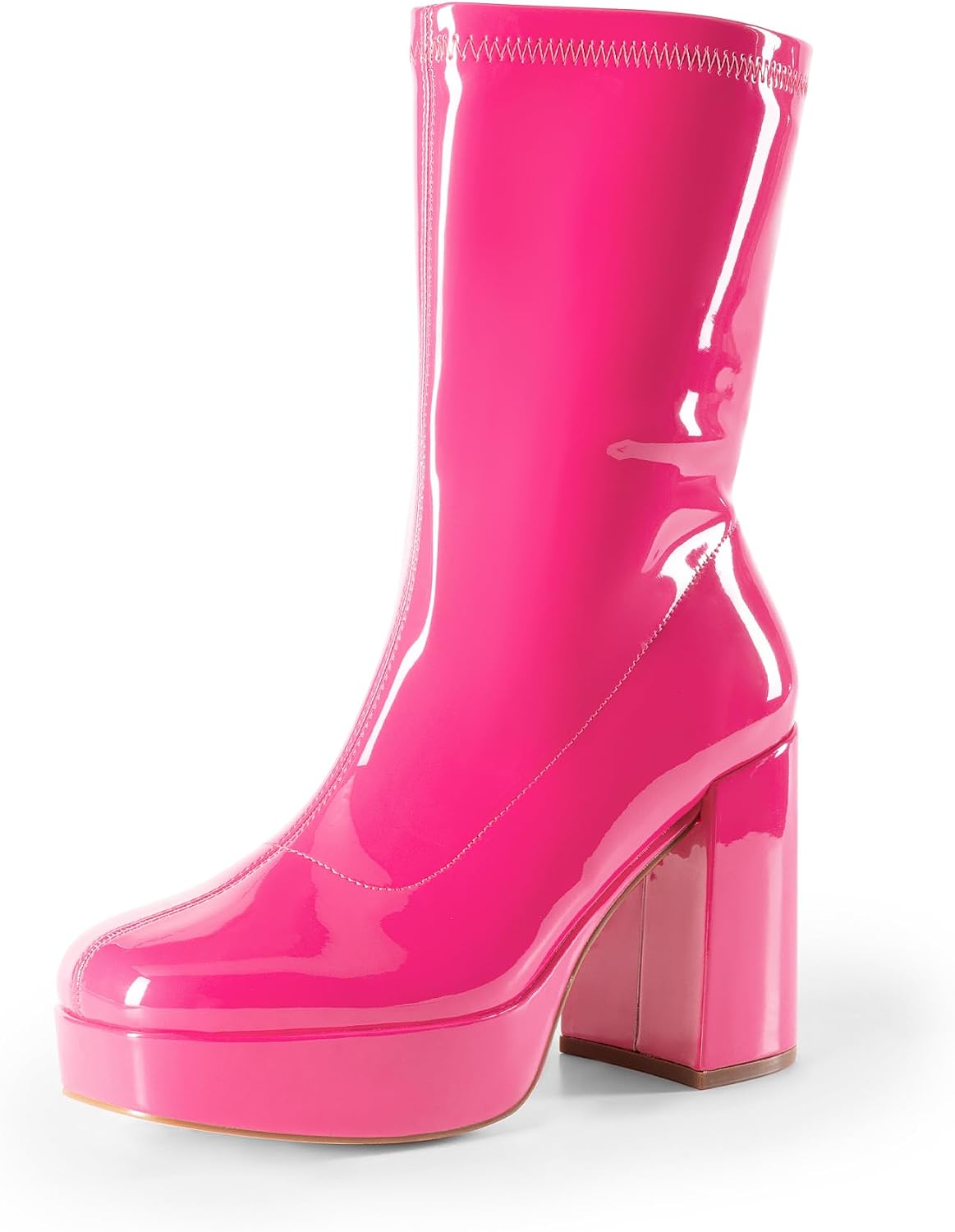 Women's Mid Calf Platform Gogo Boots with Chunky Heel