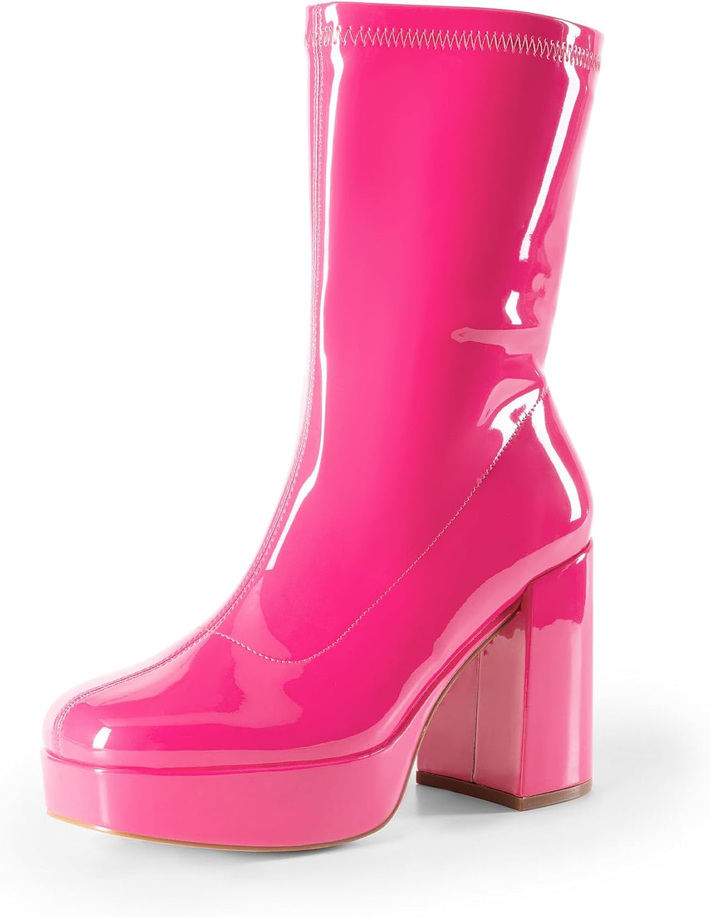 Women's Mid Calf Platform Gogo Boots with Chunky Heel