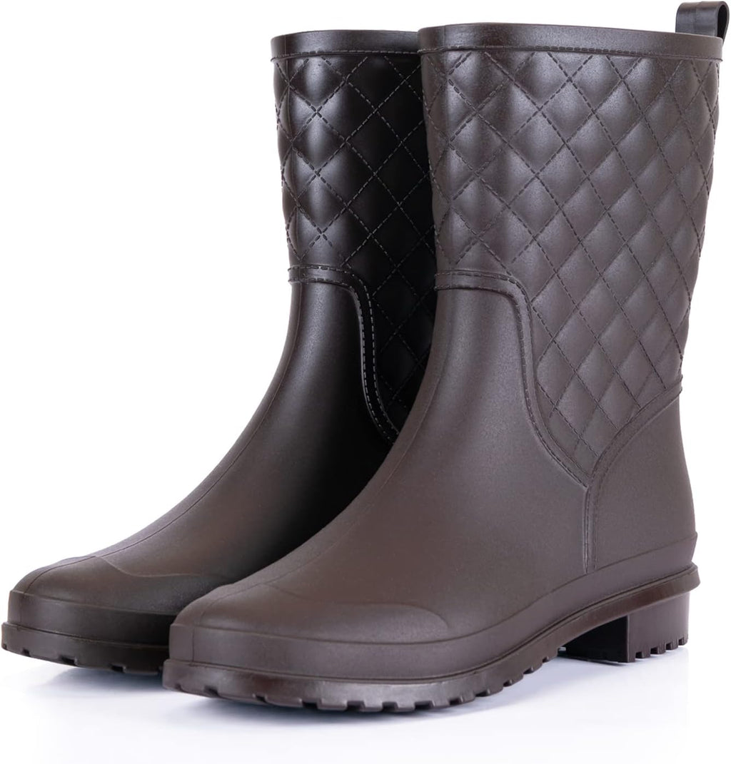 Women's Waterproof Mid-Calf Rain Boots, Quilted & Lightweight