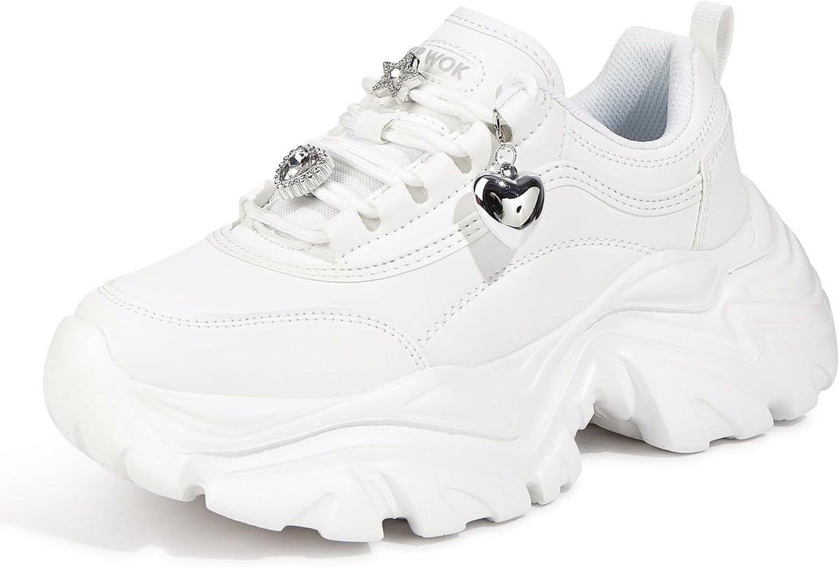 Women's White Platform Chunky Sneakers, Memory Foam Insole