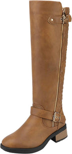 Women's Wide Calf Knee High Moto Boots with Faux Fur Lining