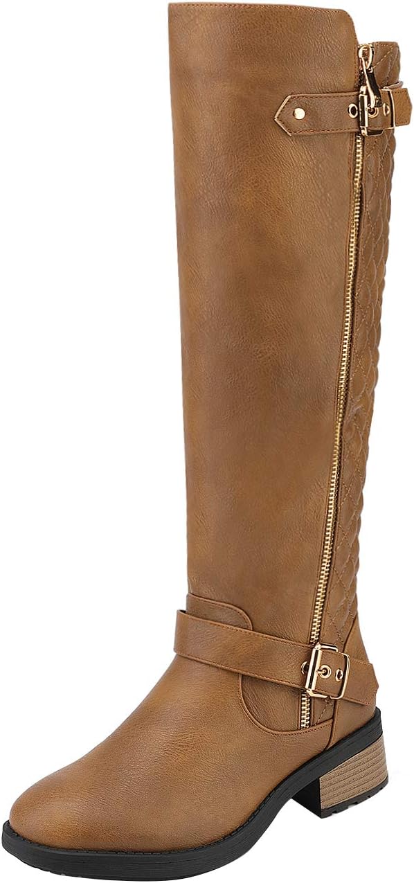 Women's Wide Calf Knee High Moto Boots with Faux Fur Lining