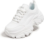 Women's White Platform Chunky Sneakers, Memory Foam Insole