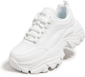 Women's White Platform Chunky Sneakers, Memory Foam Insole