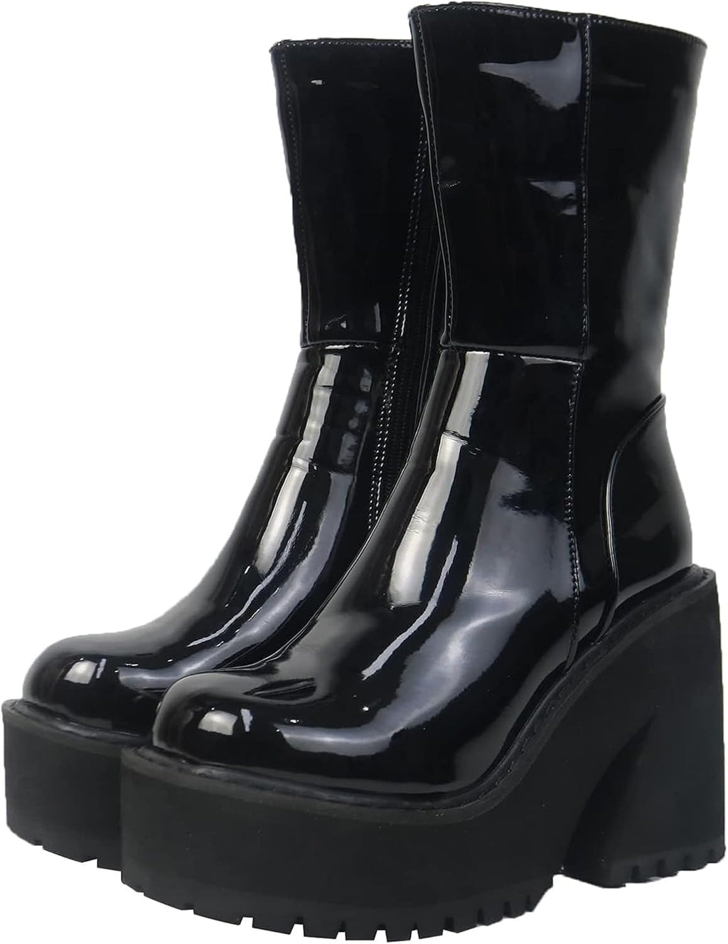 Women's Chunky Heel Platform Ankle Boots with Side Zip
