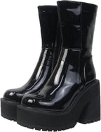 Women's Chunky Heel Platform Ankle Boots with Side Zip