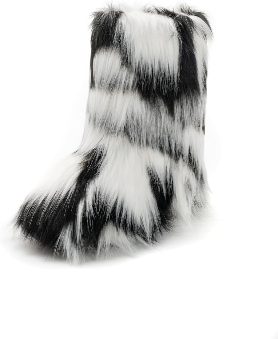 Women's Faux Fur Mid-Calf Snow Boots with Round Toe