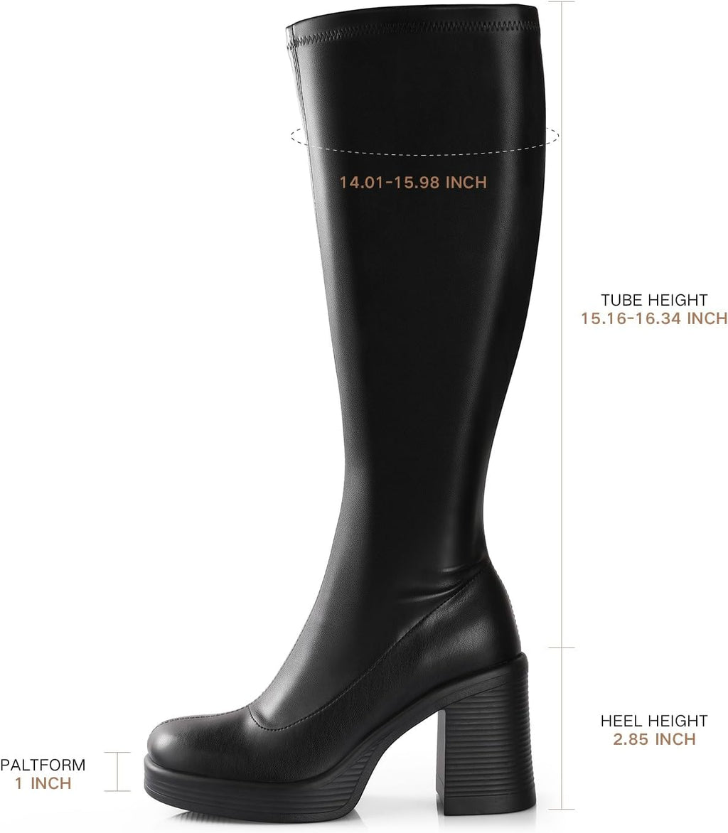 Women's Knee High Gogo Boots with Chunky Platform Heel
