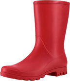 Women's Mid-Calf Waterproof Rubber Rain Boots, Slip-On