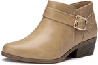 Women's Chunky Heel Ankle Boots with Zip & Metal Buckle