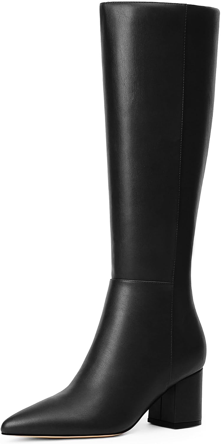 Women's Brown Knee High Boots with Chunky Low Block Heel