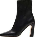 Women's Chunky Heel Square Toe Ankle Boots with Side Zip