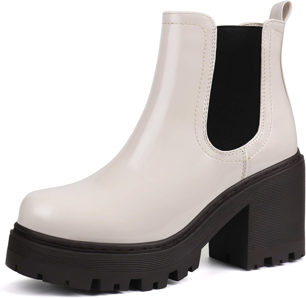 Women's Chunky Heel Chelsea Ankle Boots with Platform