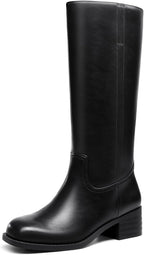 Women's Knee High Boots with Chunky Block Heel, Square Toe