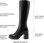 Women's Black Knee High Platform Boots with Inside Zip