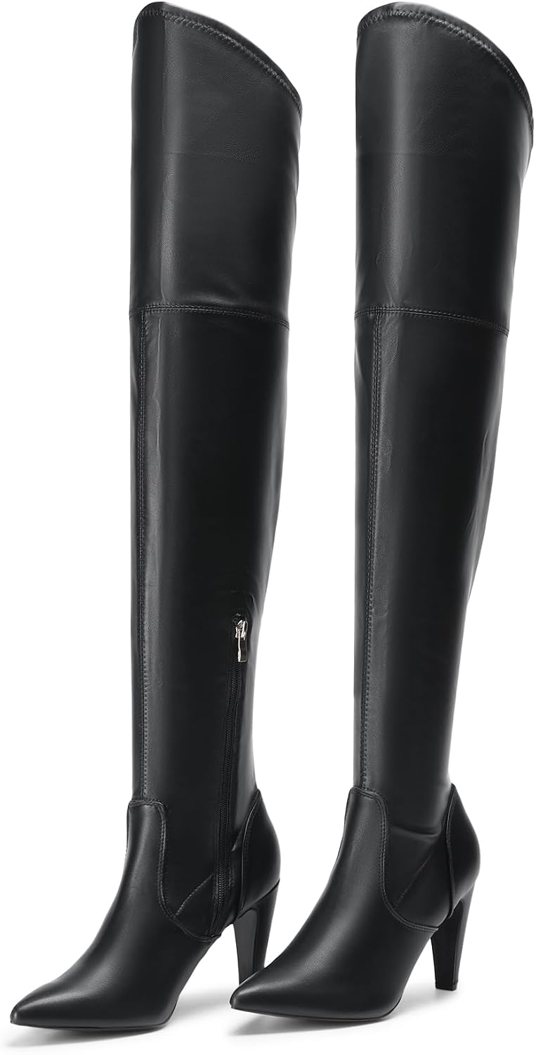 Women's Stretch Over the Knee Boots, 3.7" Heel, Pointed Toe