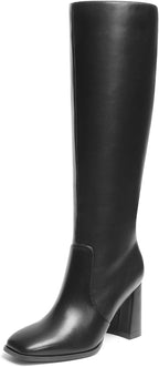Women's Knee High Square Toe Boots, 3.35" Block Heel