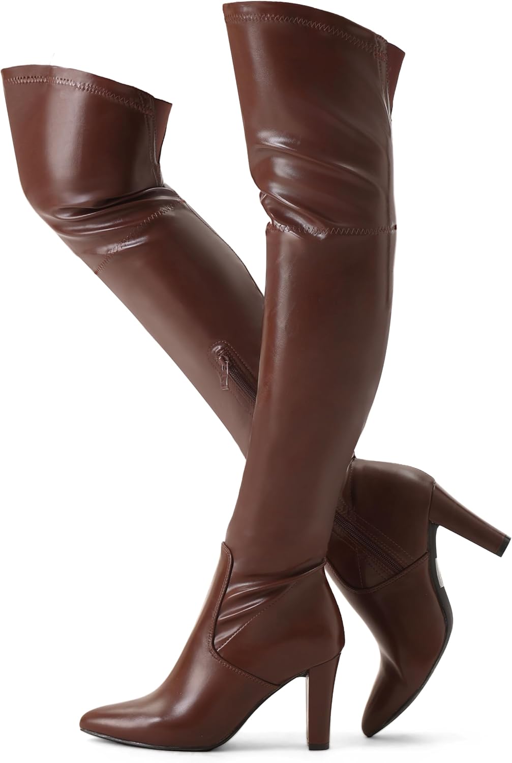 Women's Over-the-Knee Stretch Suede Boots with Chunky Heel