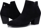 Women's Chunky Heel Ankle Boots, Almond Toe Suede-Look