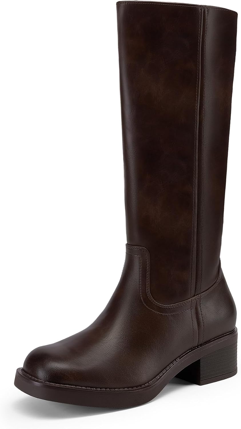 Women's Knee High Block Heel Riding Boots, Square Toe