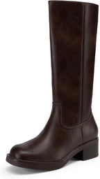 Women's Knee High Block Heel Riding Boots, Square Toe