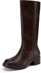 Women's Knee High Block Heel Riding Boots, Square Toe