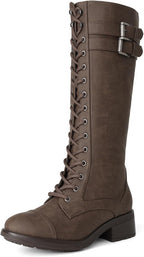 Women's Knee High Platform Combat Boots with Faux Fur Lining