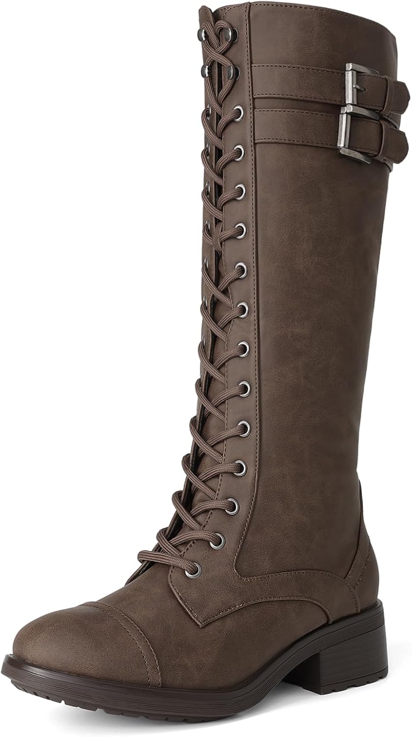 Women's Knee High Platform Combat Boots with Faux Fur Lining