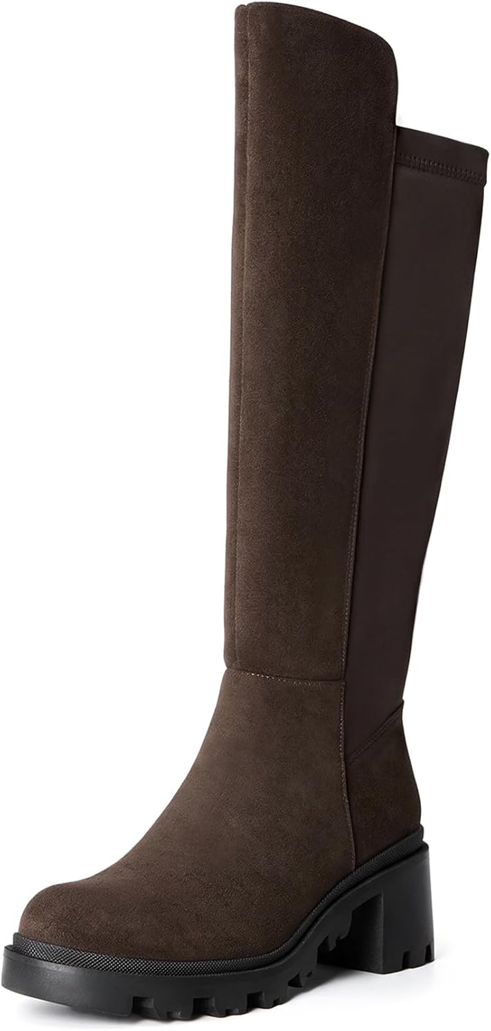Women's Black Platform Knee High Boots with Lug Sole