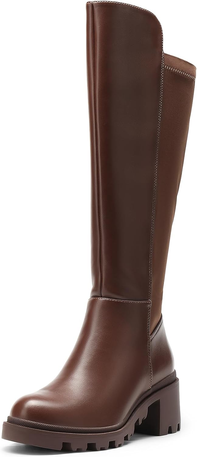 Women's Black Platform Knee High Boots with Lug Sole