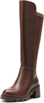 Women's Black Platform Knee High Boots with Lug Sole