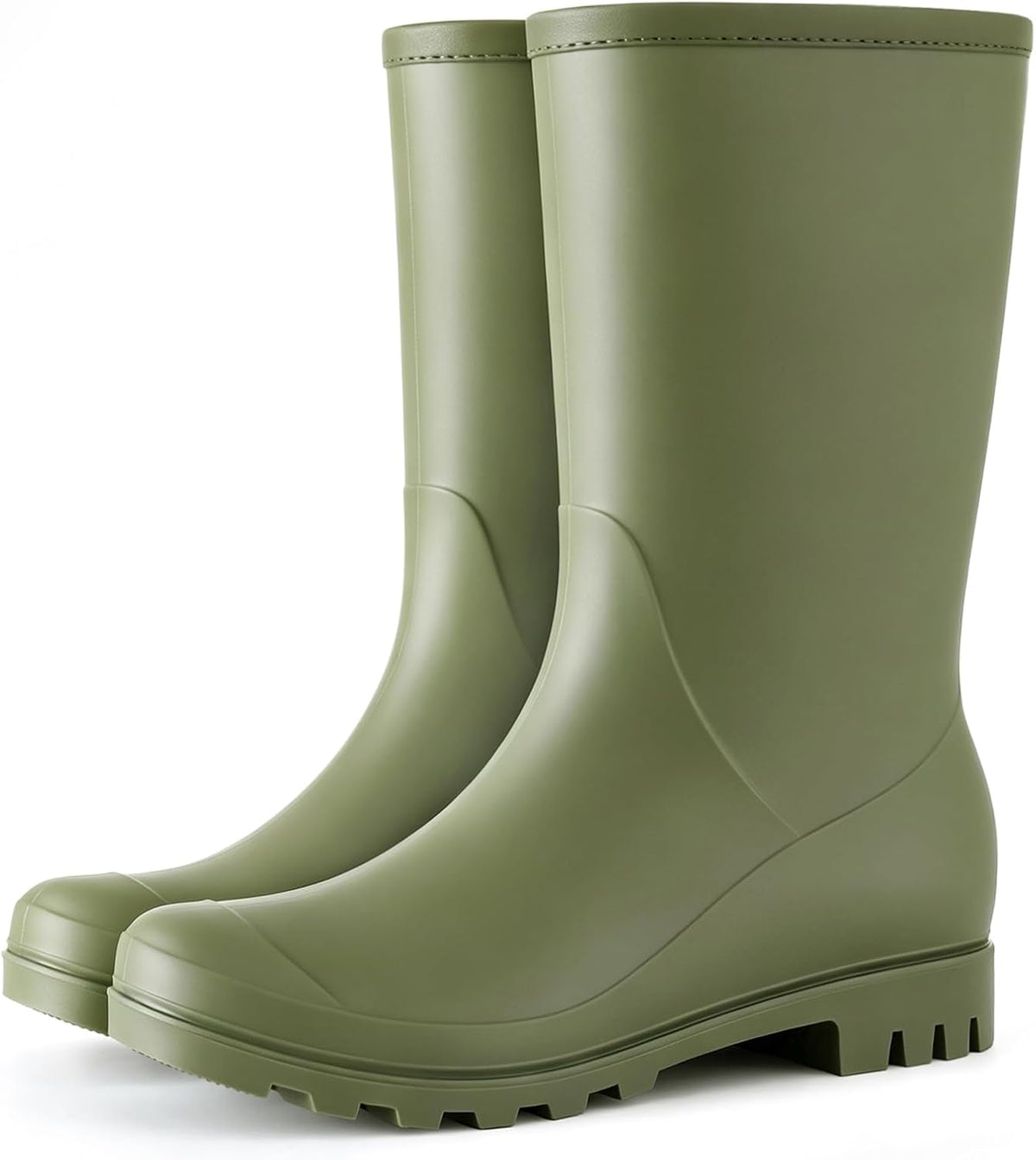 Women's Mid-Calf Waterproof Rubber Rain Boots, Slip-On