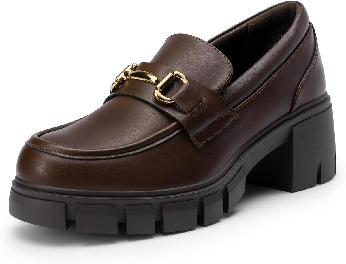 Women's Platform Chunky Loafers with Horse-Bit Detail