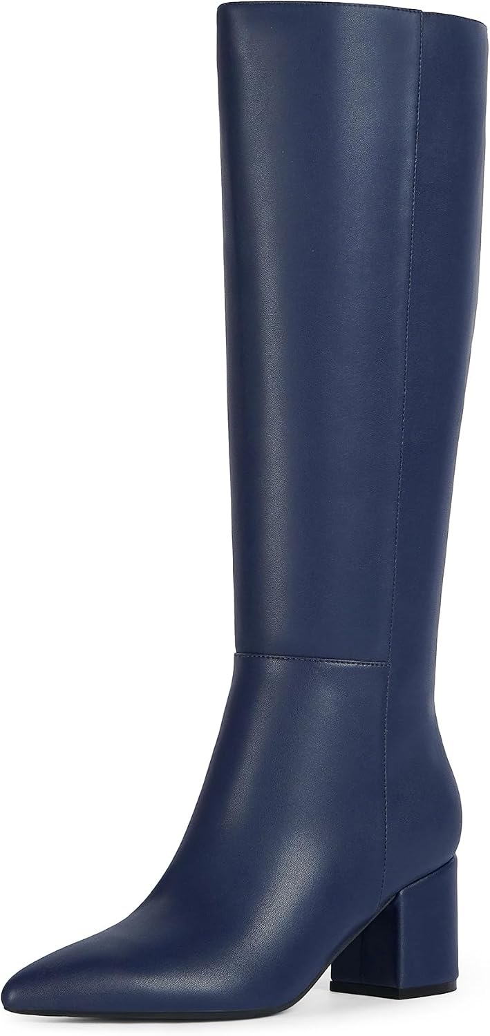 Women's Brown Knee High Boots with Chunky Low Block Heel
