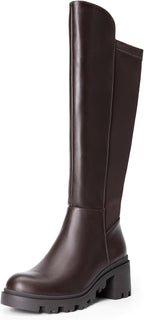 Women's Black Platform Knee High Boots with Lug Sole